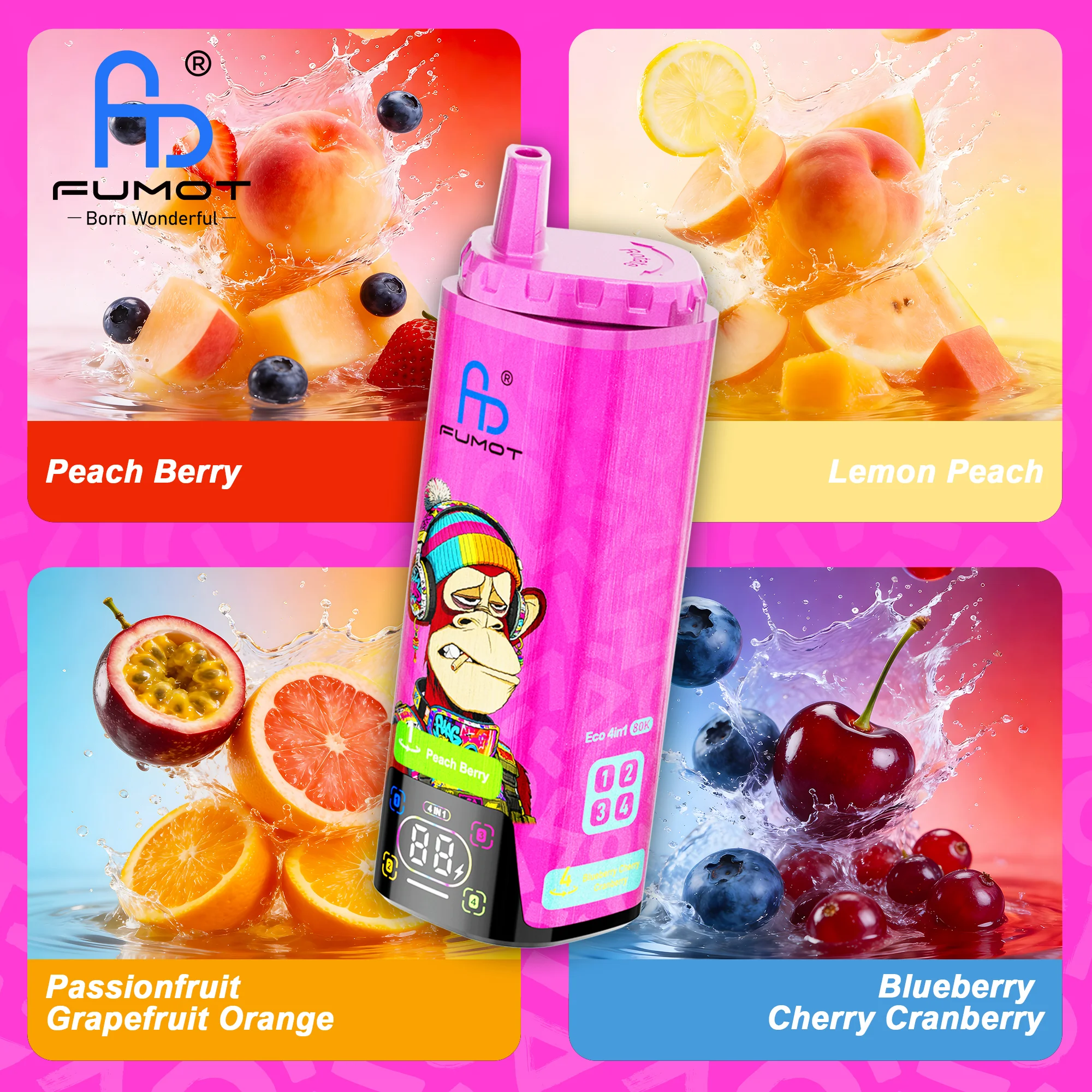 Peach Berry & Lemon Peach & Passionfruit Grapefruit Orange& Blueberry Cherry Cranberry
